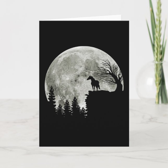 Horse Stand On Mountain Spooky Halloween Moon Card (Front)