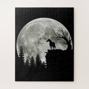 Horse Stand On Mountain Spooky Halloween Moon Jigsaw Puzzle