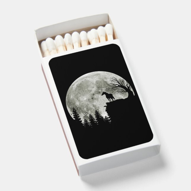 Horse Stand On Mountain Spooky Halloween Moon Matchboxes (Front Open)