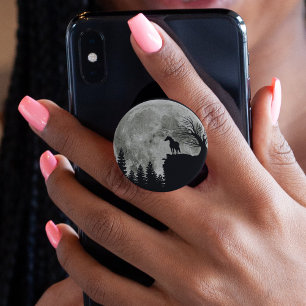 Horse Stand On Mountain Spooky Halloween Moon PopSocket