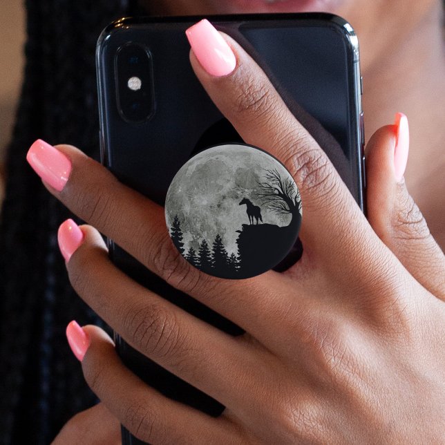 Horse Stand On Mountain Spooky Halloween Moon PopSocket (Creator Uploaded)