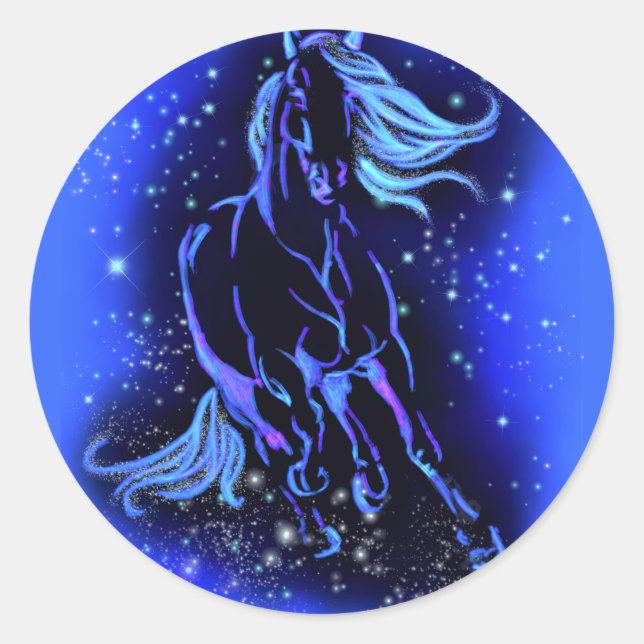Horse Sticker Running In Blue Starry Moonlight (Front)
