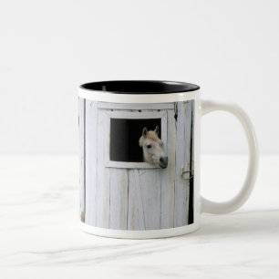 Horse Sticking Head out Barn Window Two-Tone Coffee Mug