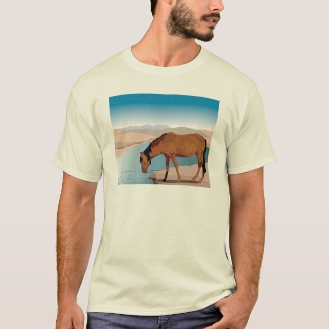 Horse Stops for a Drink in Western Scene T-Shirt (Front)