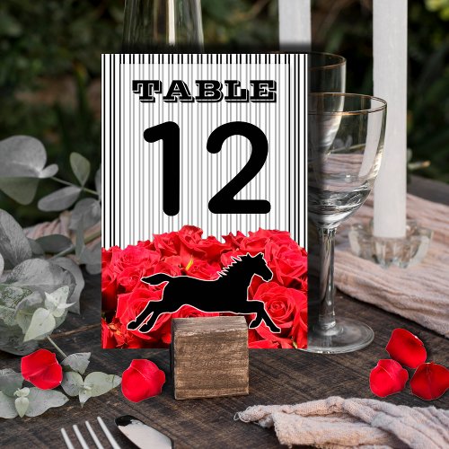 Horse Stripes Red Roses Derby Party Table Number