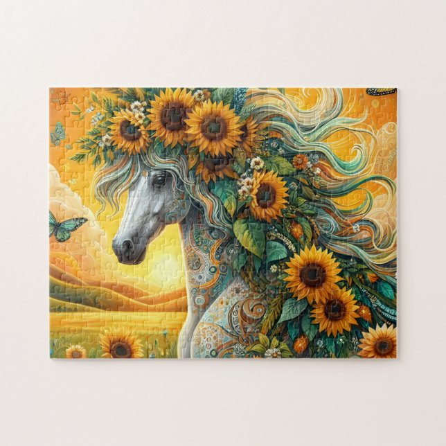 Horse Sunflower Sunset Jigsaw Puzzle (Horizontal)