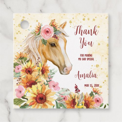 Horse sunflowers birthday party personalized napki favor tags