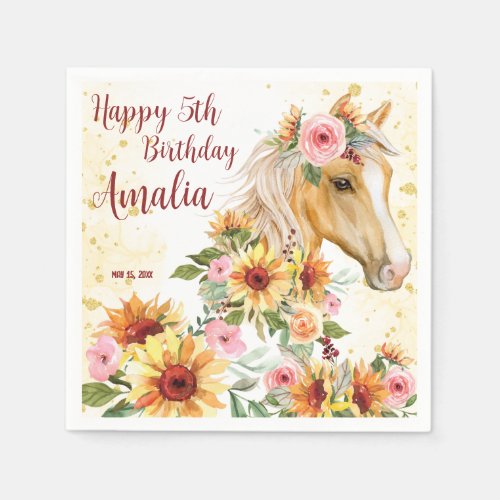 Horse sunflowers birthday party personalized napkins