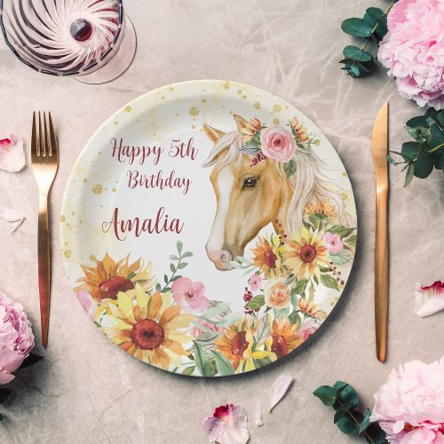Horse sunflowers birthday party personalized paper plates