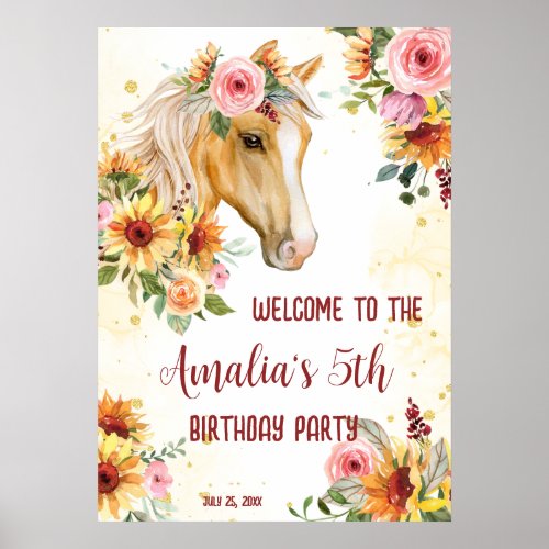 Horse sunflowers birthday party welcome sign