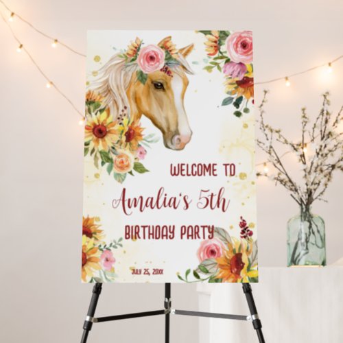 Horse sunflowers birthday party welcome sign