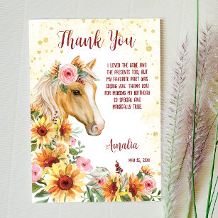 Horse sunflowers cowgirl birthday thank you