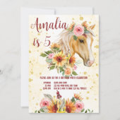 Horse sunflowers pink flowers girls birthday party invitation (Front)