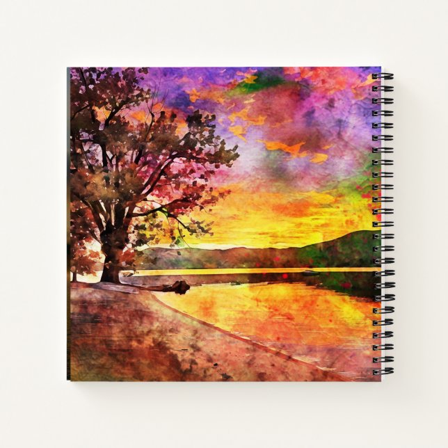 Horse & Sunrise at the lake Notebook (Back)