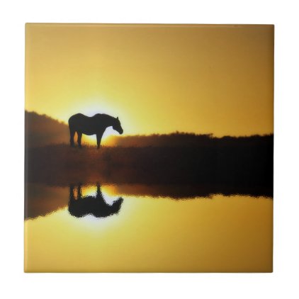 Horse Sunrise Reflection in Water Art Tile