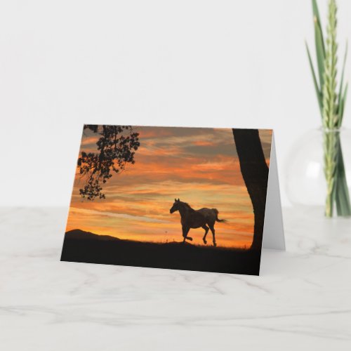 Horse Sunset and Oak Tree Note Card