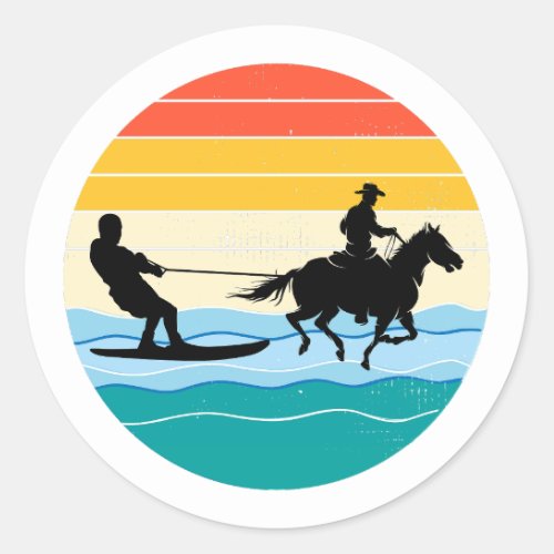Horse Surfing Wakeboarding Water Skiing Retro Classic Round Sticker