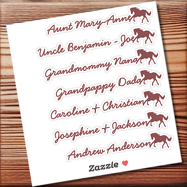 Horse Symbol Custom Guest List 7 Names Calligraphy Sticker (Creator Uploaded)