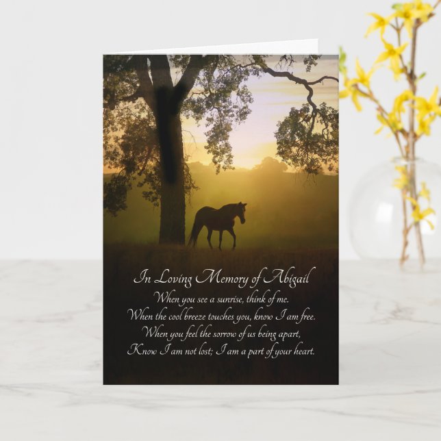 Horse Sympathy Custom Name with Spiritual Poem  Card (Yellow Flower)