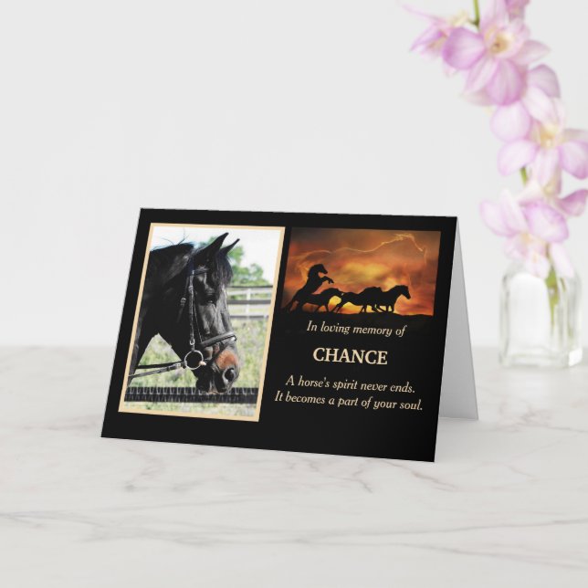 Horse Sympathy Custom Photo and Name Memorial Card (Orchid)