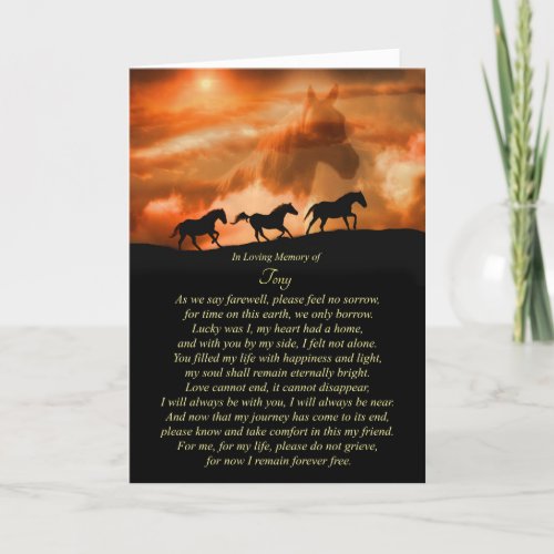 Horse Sympathy Spiritual Poem Custom Name Memorial Card
