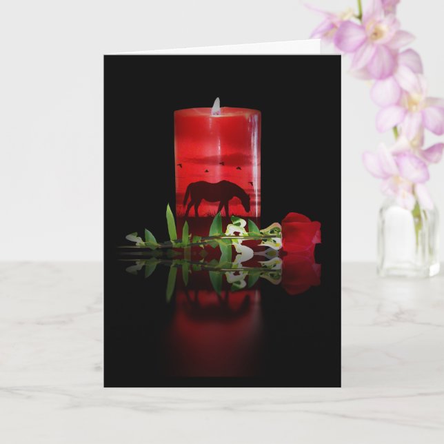 Horse Sympathy With Lit Memorial Candle Card (Orchid)