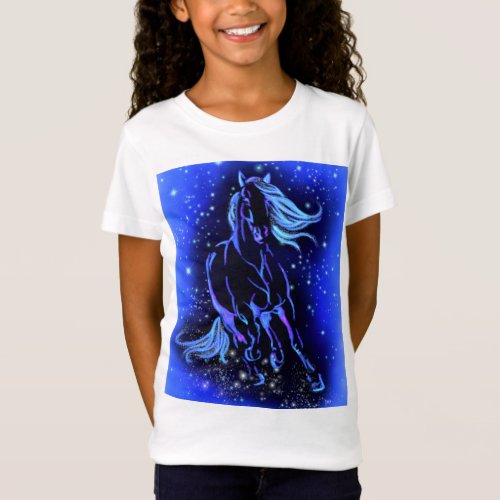 Horse T_Shirt Running In Blue Starry Night