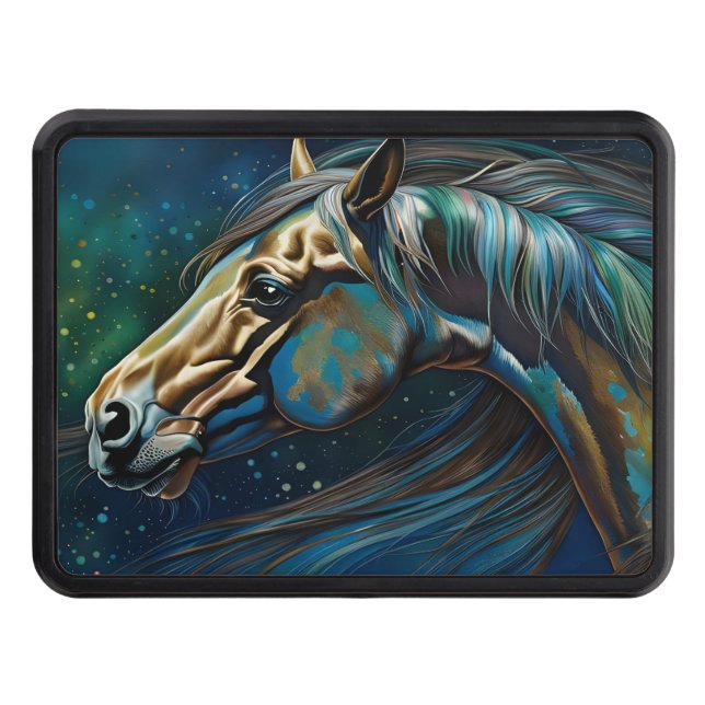 Horse Teal blue green brown Hitch Cover (Front)