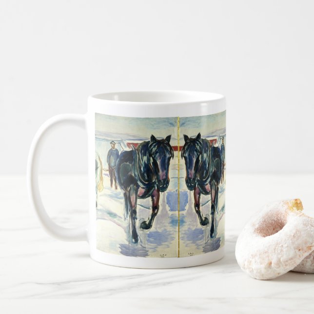 Horse Team in Snow by Edvard Munch Coffee Mug (With Donut)