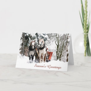 Horse Team Sleigh Ride Through Snowy Woods Holiday Card