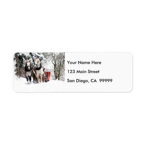 Horse Team Sleigh Ride Through Snowy Woods Label