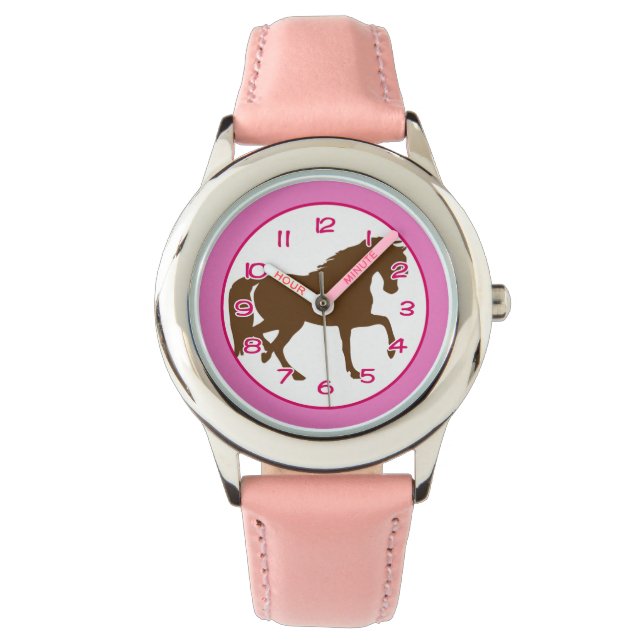 Horse Theme Wristwatch with Pink Details (Front)