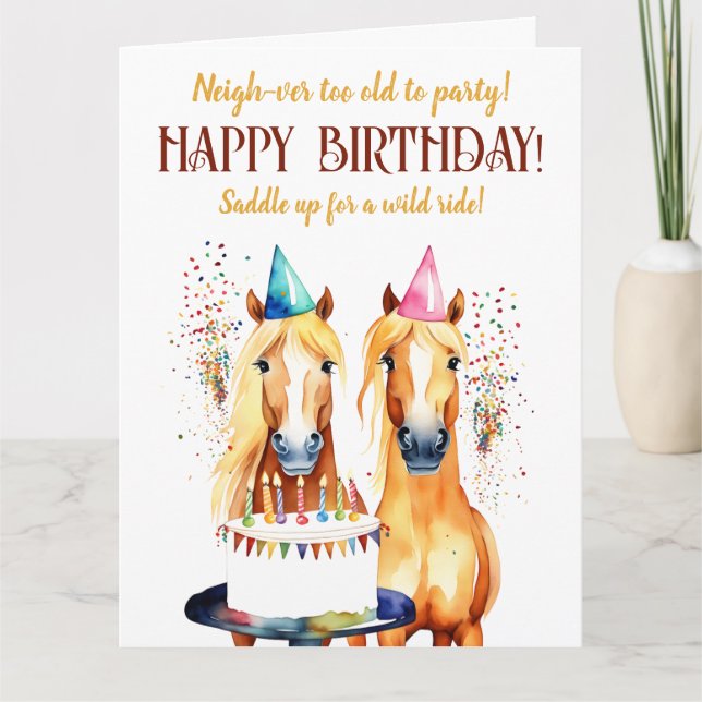 Horse themed birthday party funny elegant card (Front)