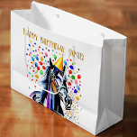 Horse themed birthday party funny elegant large gift bag<br><div class="desc">Horse themed birthday party elegant happy birthday gift bag,  a horse in a party hat balloons and colorful confetti around</div>