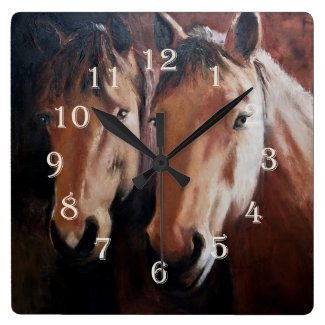 Horse Themed Clock with Two Horses