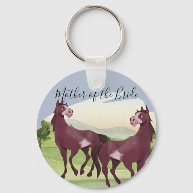 Horse Themed Country Western Rustic Wedding Keychain (Front)
