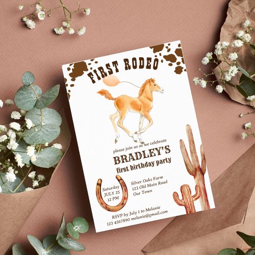 Horse themed first rodeo western birthday party invitation