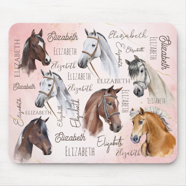 Horse themed gifts personalized name monogrammed mouse pad (Front)