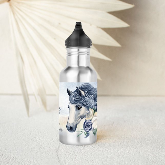 Horse themed gifts personalized name stainless steel water bottle (Horse themed gifts horse portraits personalized water bottle horse gifts for girls)