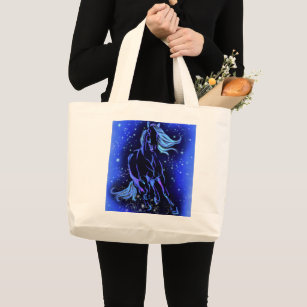 Horse Tote Bag Running In Blue Starry Night 