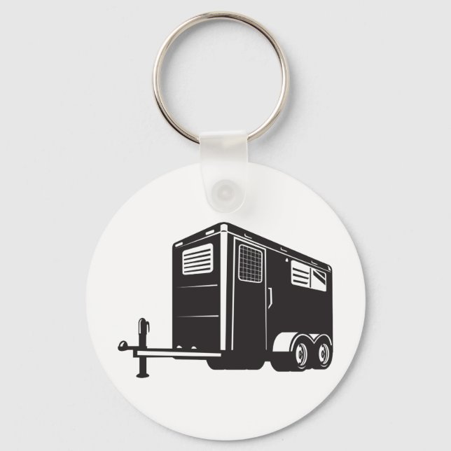 horse trailer viewed from low angle retro style keychain (Front)