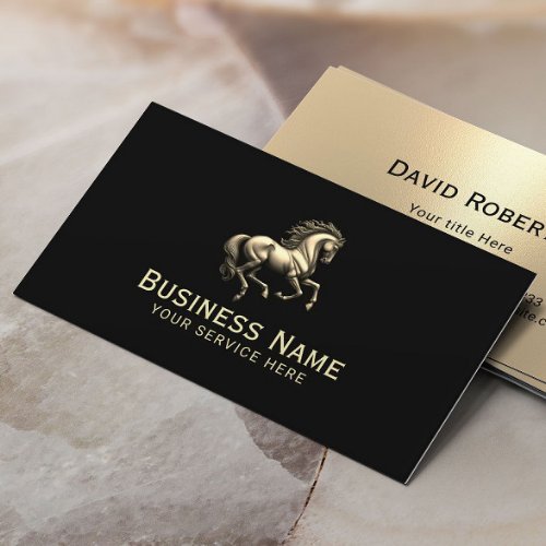 Horse Training Equine Chiropractor Black  Gold Business Card