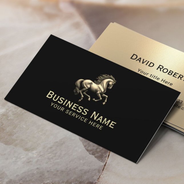 Horse Training Equine Chiropractor Black & Gold Business Card (Creator Uploaded)