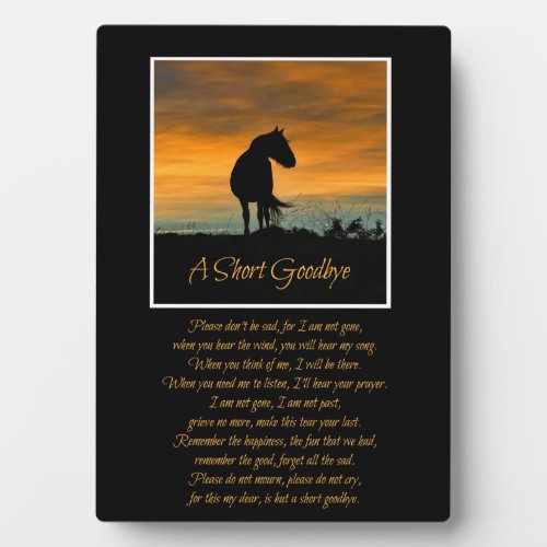 Horse Tribute Memorial Beautiful Poem Plaque