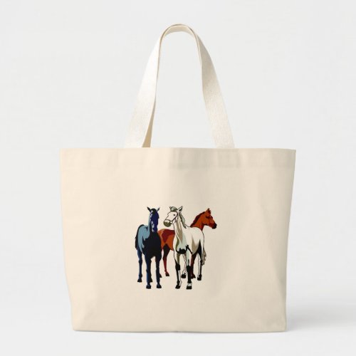 Horse Trio Colorful Horses Theme Large Tote Bag