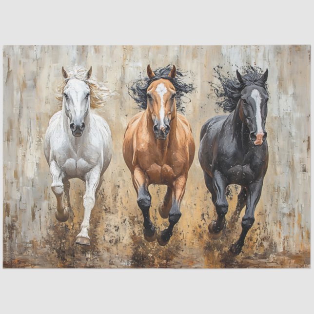 Horse Trio Galloping Painting Decoupage Tissue Paper (Front)