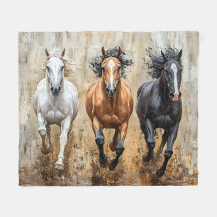 Horse Trio Galloping Painting Fleece Blanket