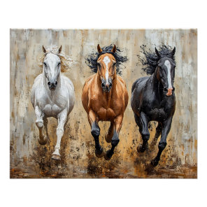 Horse Trio Galloping Painting Poster
