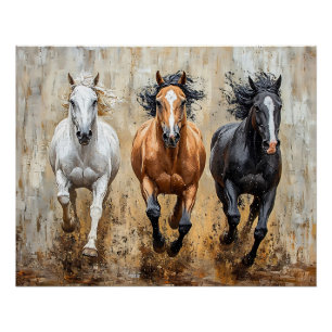 Horse Trio Galloping Painting Poster