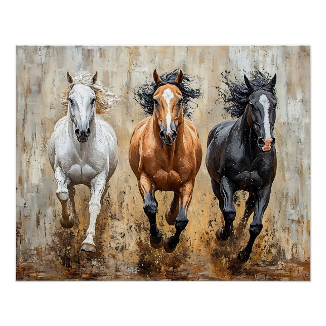 Horse Trio Galloping Painting Poster (Front)